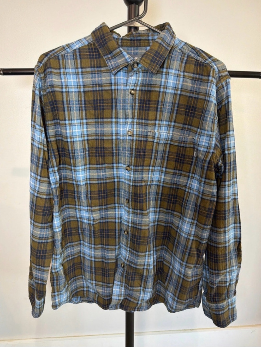 Eddie Bauer Blue and Brown Plaid Button-Down Shirt